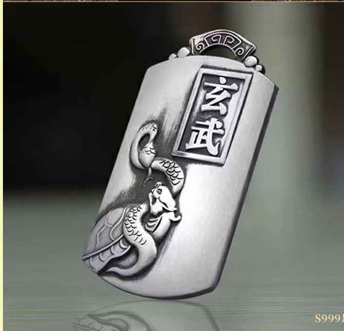 Xuanwu Black Tortoise Pendant – 999 Pure Silver Taoist Talisman (48×26mm)